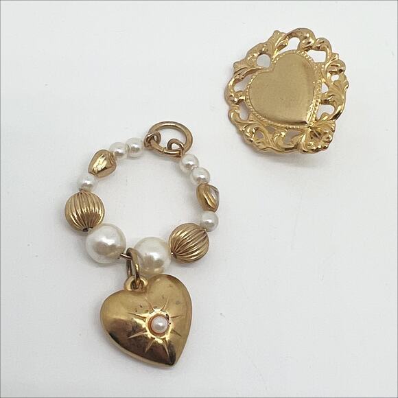 Vintage Gold Tone Clip On Heart Earrings With Detachable Beaded Dangle Heart - Picture 4 of 5
